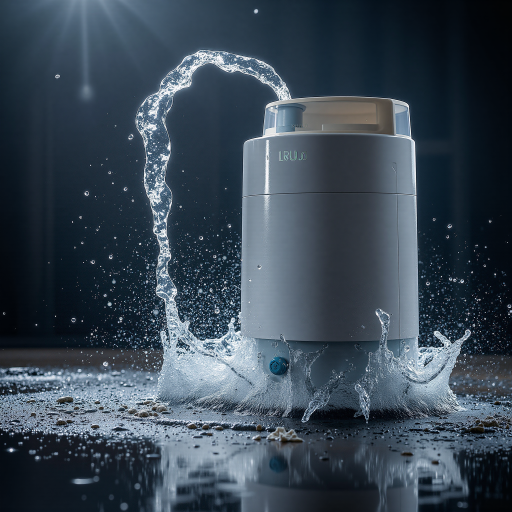 Gravity fed water filter system with elegant design and natural materials showing sustainable water purification method