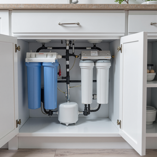 Reverse osmosis water filter system with multiple stages and clear housing showing filtration process